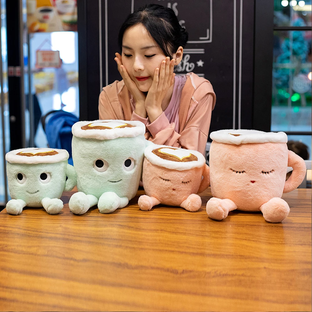 Bonito fofo dos desenhos animados recheado de pelúcia copo de café brinquedos rosa romântico sakura latte e japonês matcha latte bonecas presentes