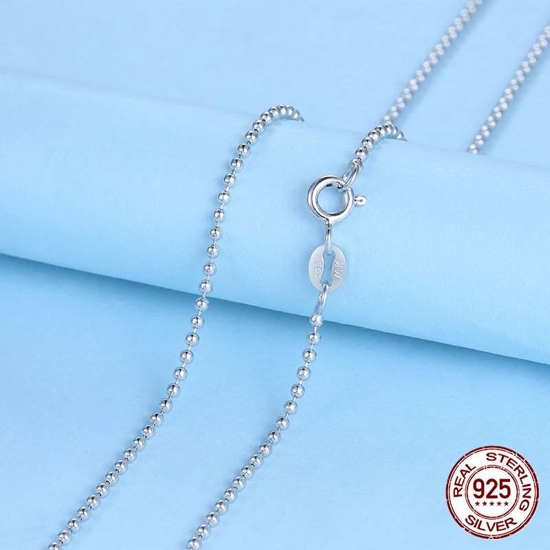 Pure 925 Sterling Silver Chain Necklace for Women,S925 1mm - 2mm Ball Beads Collar De Cadena De Plata 40cm-50cm Long DIY Jewelry
