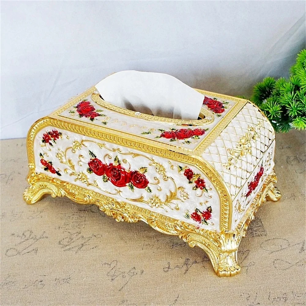 Gilded Metal Tissue Box Rose Decoration Box Magnet Adsorption Flowers Napkins Organizer Dining Table Home Decoration