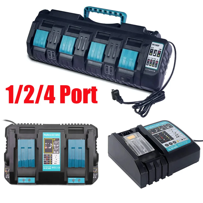 

For Makita DC18SF 4-Port Fast Optimized Charger 14.4V 18V Li-ion 3A Output Charger For BL1830 BL1430 DC18RC DC18RD with USB port