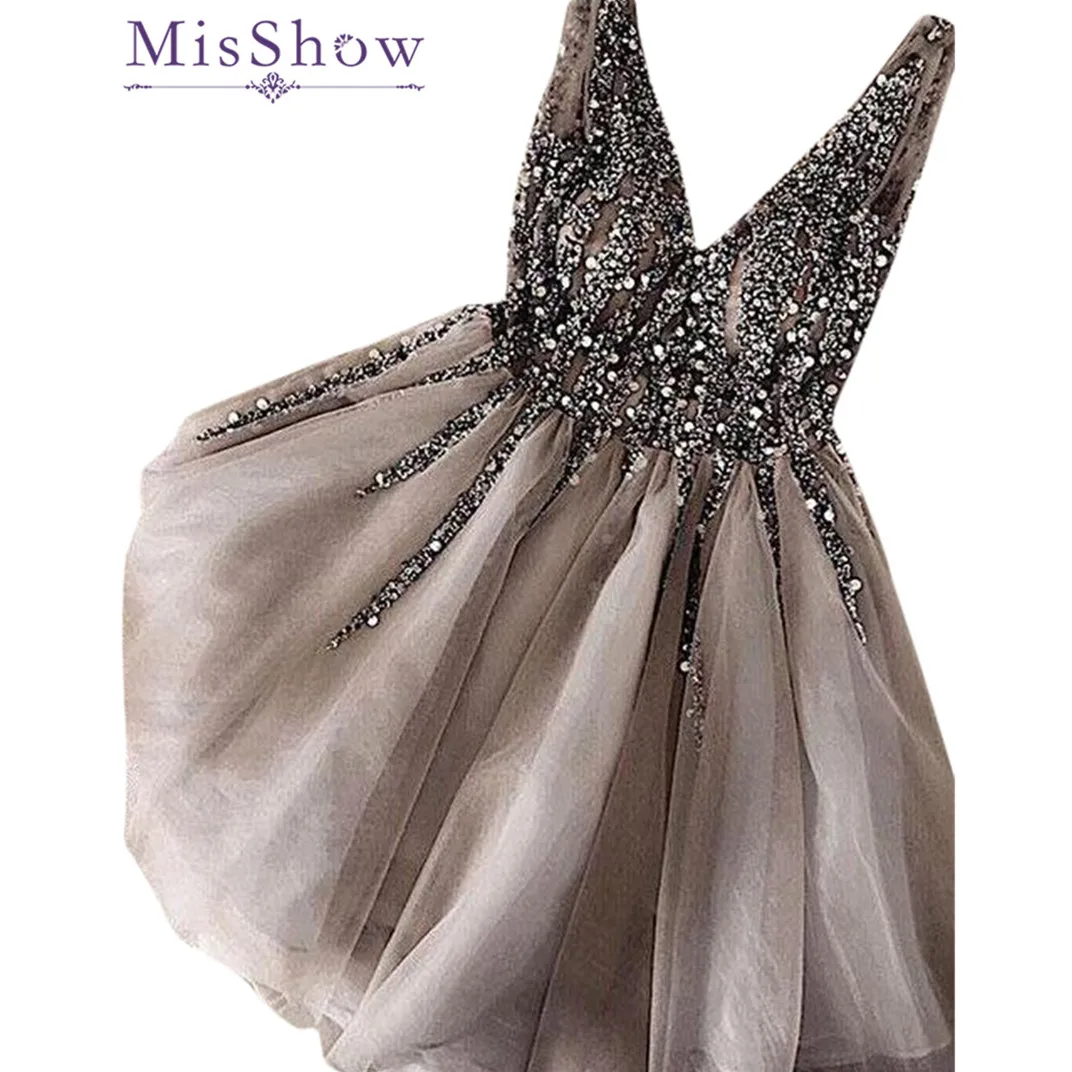 MisShow – robe de soirée en Tulle pour femmes, tenue de soirée décontractée, élégante, Mini, col en V, réservoir de paillettes, robe de bal, Club, fête d'anniversaire, 2022