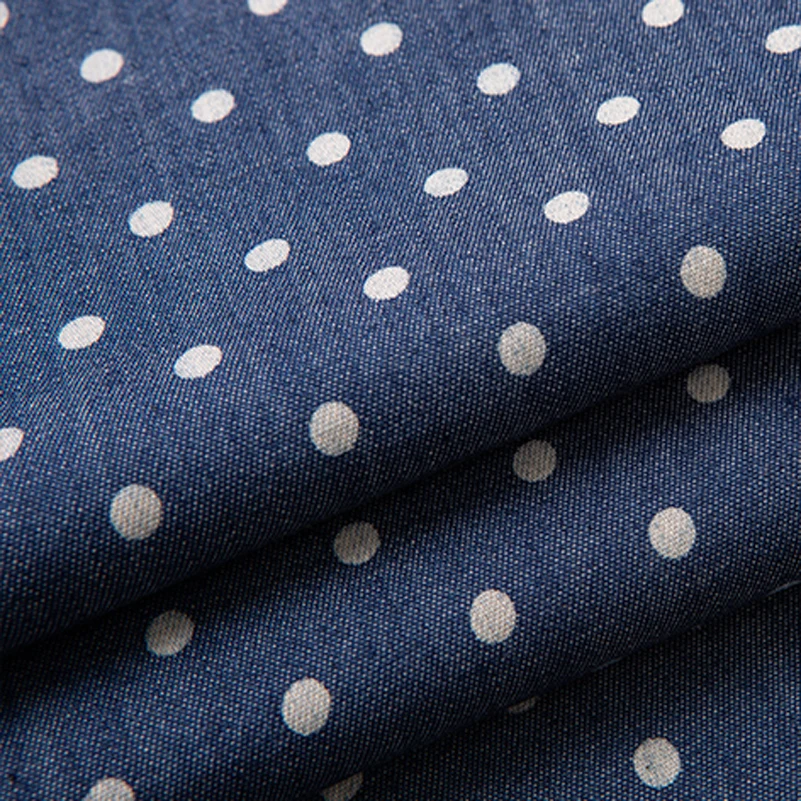 Summer Thin and Soft Cotton Printed Denim Fabric Clover Star Polka dots Stripe for Sewing Clothes Pants by the half Meter