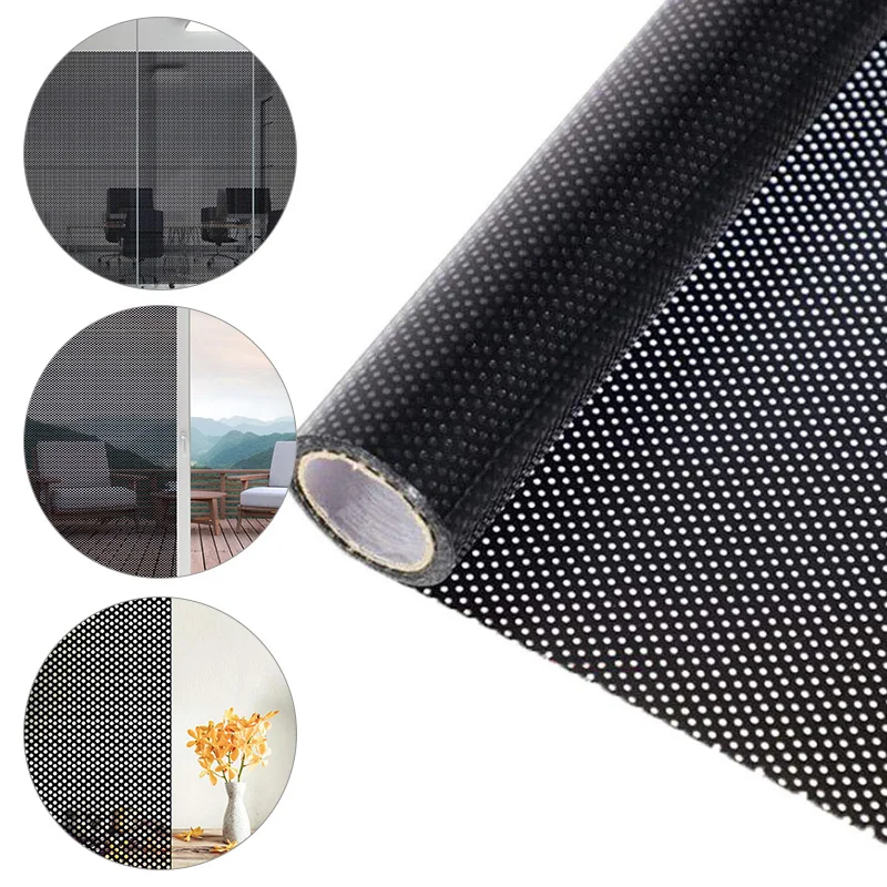 Self-adhesive Mesh Window Film Perforated Self Adhesive Black Dotted One Way Film Privacy Glass Stickers for Home Office Decorat