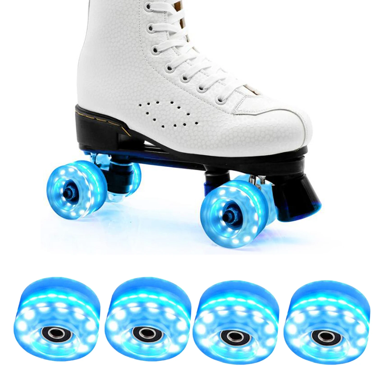 4 Pack Roller Skate Wheels Luminous Flashing Wheel for Double Row Skates and Skateboard Outdoor Sports Parks Parts Accessories