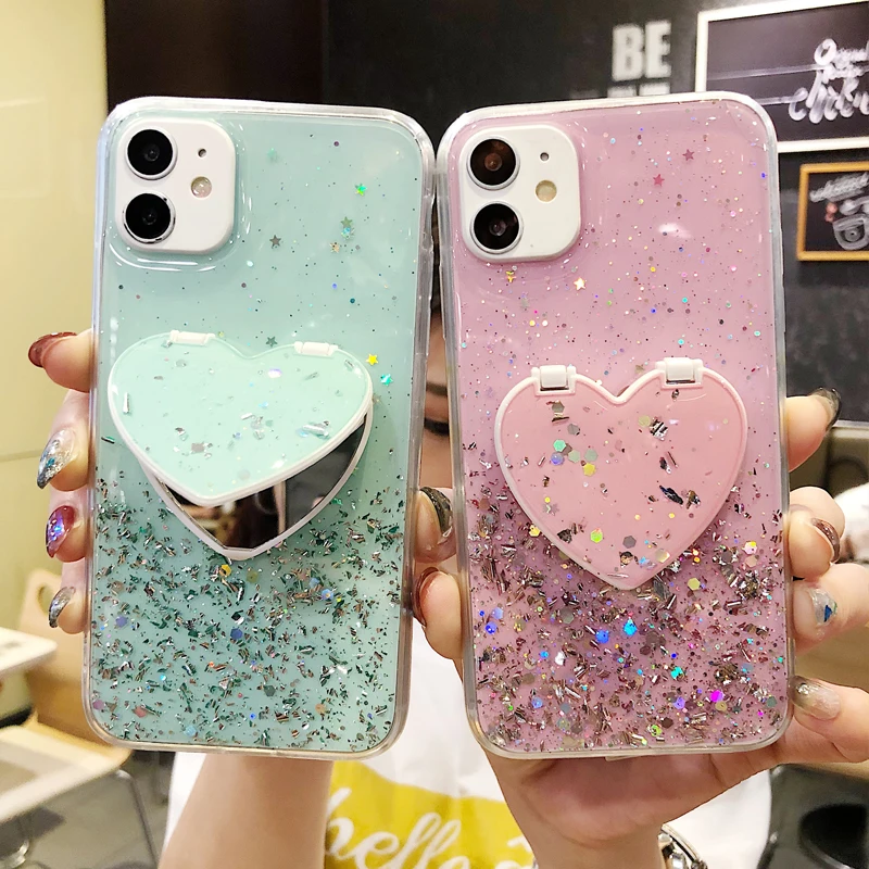 Bling Glitter Star Love Mirror Case For Samsung Galaxy S22 S21 Note 20 Ultra S20 FE S10 10 Lite 2020 Plus A71 A51 A21S A11 Cover