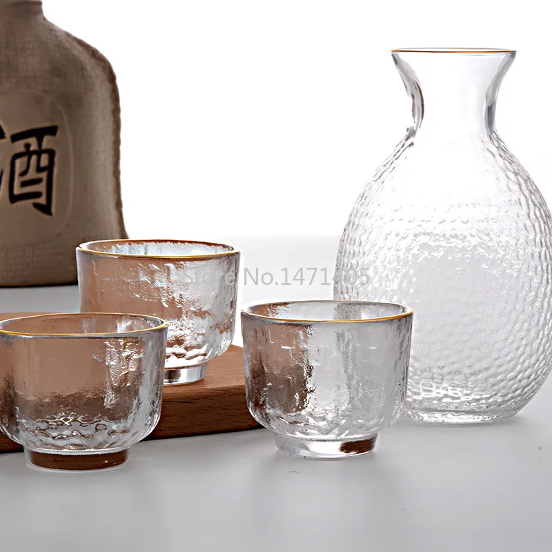 

Japanese Phnom Penh Sake Bottle Set Transparent Glass Heat-resistant Warm Wine Bottle Hammered Sake Bottle Wine Set