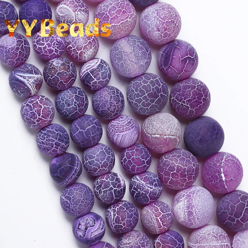 4-12mm Natural Matte Frost Cracked Agates Beads Dragon Veins Agates Loose Beads For Jewelry Making DIY Bracelets Various Colors