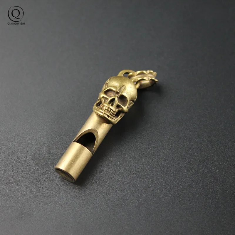 Pure Brass Outdoor Skull Whistle Keyring Hanging Jewelry Copper Training High Pitch Whistles Pendants Gifts Key Chain Ring DIY