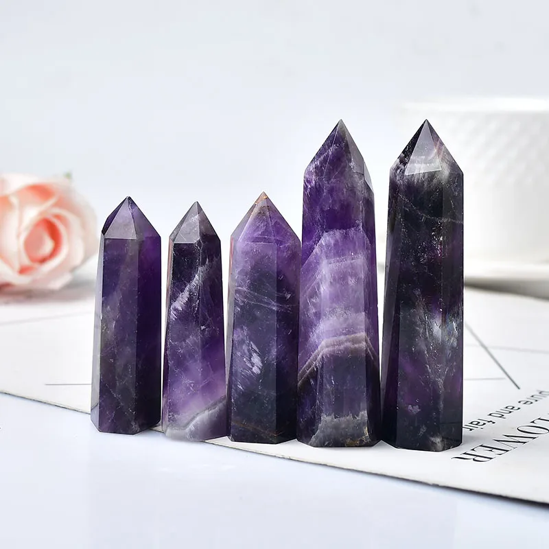 Natural Crystal Amethyst Healing Pyramid of Stone Obelisk Quartz Wand Tower Ornament for Home Decor Energy Stone DIY Gifts