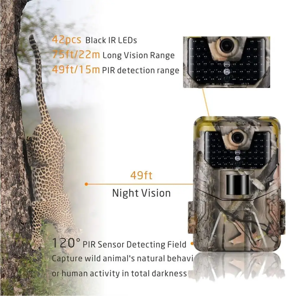 Cámara de vigilancia con visión nocturna infrarroja, cámara de vigilancia con seguimiento de Vida Silvestre, trampas fotográficas, 36MP, 4K, cámara