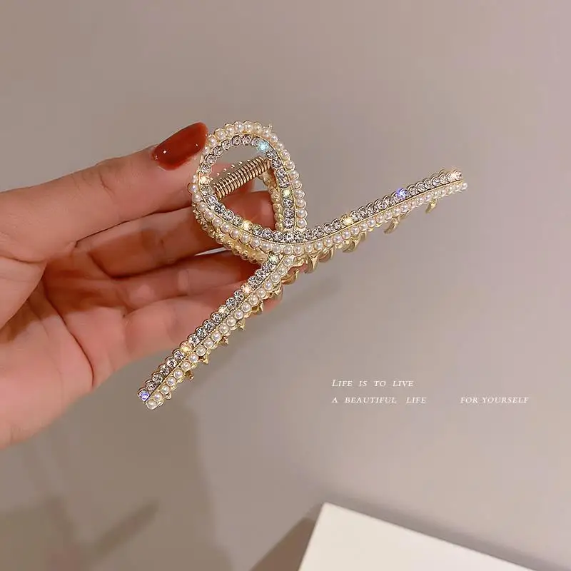 Neue Perle Diamant Platte Haar Klaue Clip Nicht-slip Metall Große Shark Clip Krabben Haar Clip Frauen Haar Clips zubehör