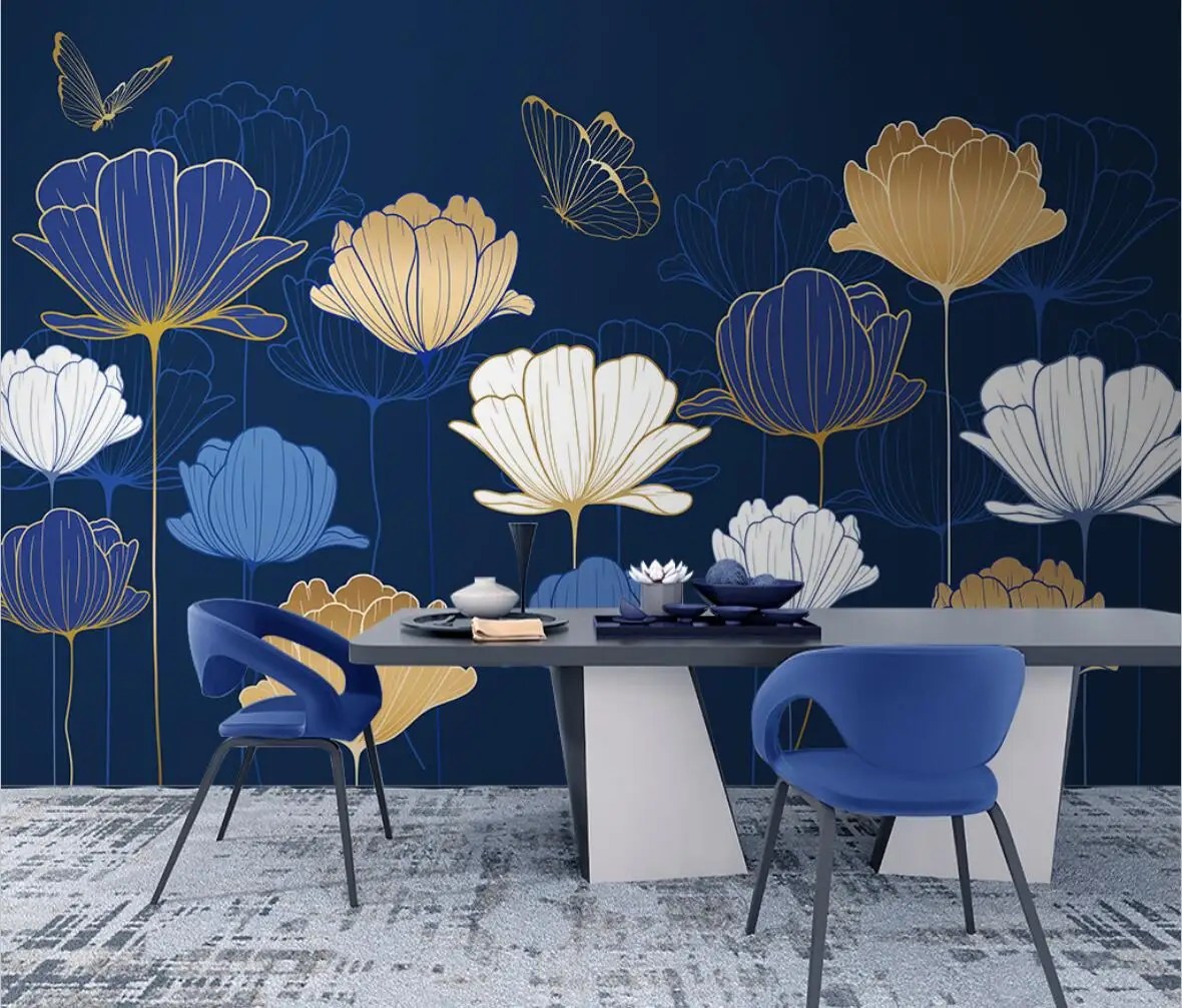 

Custom Mural Plant leaf lapis lazuli blue Wallpaper for Wall Painting Living Room Restaurant Cafe Backdrop home Decor Stickers