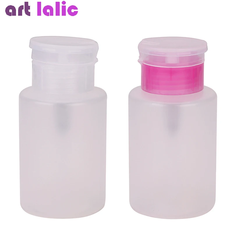 210ml Portable Empty Pump Pink/Clear Alcohol Liquid Press Dispenser Bottle Plastic Nail Polish Remover Cleaner Container