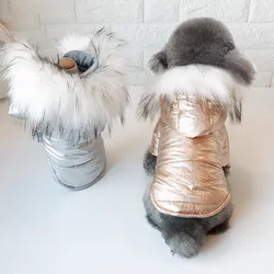 Winter Small Dog Clothes Big Fur Collar Puppy Coat Jacket French Bulldog Pet Dog Clothing Waterproof Hoody Outfits Dog Costume