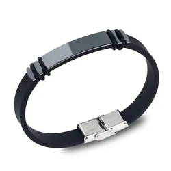 2024 Trend Charm Jewelry Weave Cuff Stainless Steel Silicone Bracelet Vintage Smooth Glossy Black PU Leather Bracelet Pulseras