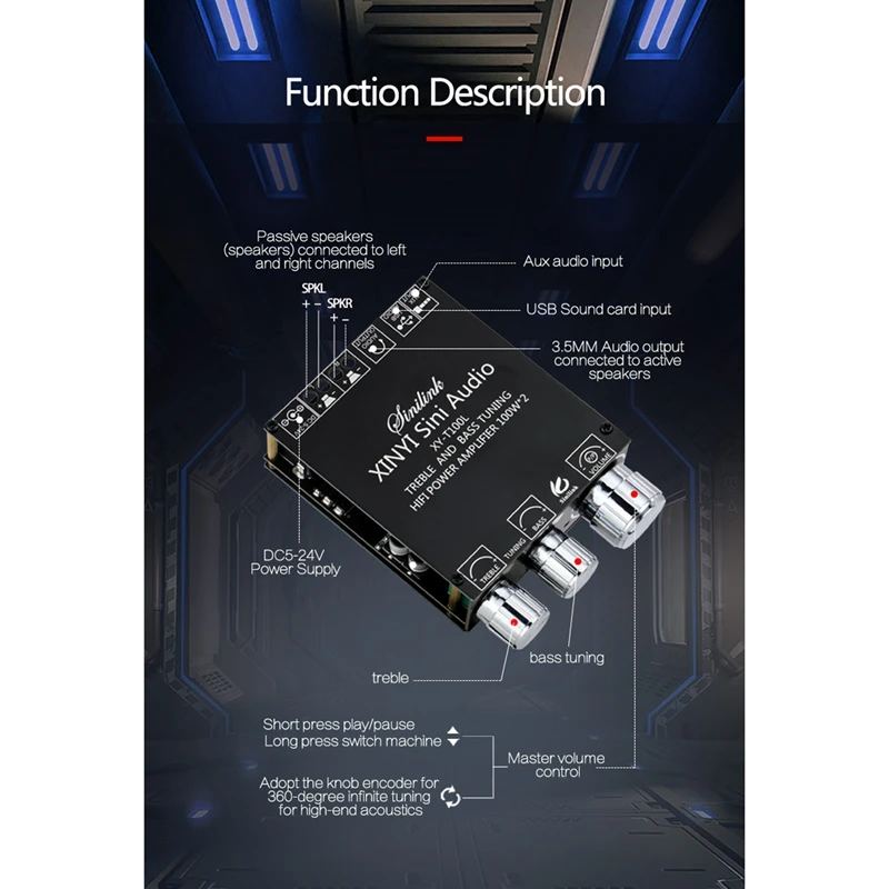 บลูทูธ5.0 100W + 100W ซับวูฟเฟอร์เครื่องขยายเสียง2.1 Channel Class D Home Audio สเตอริโอ Equalizer Amp XY-T100L