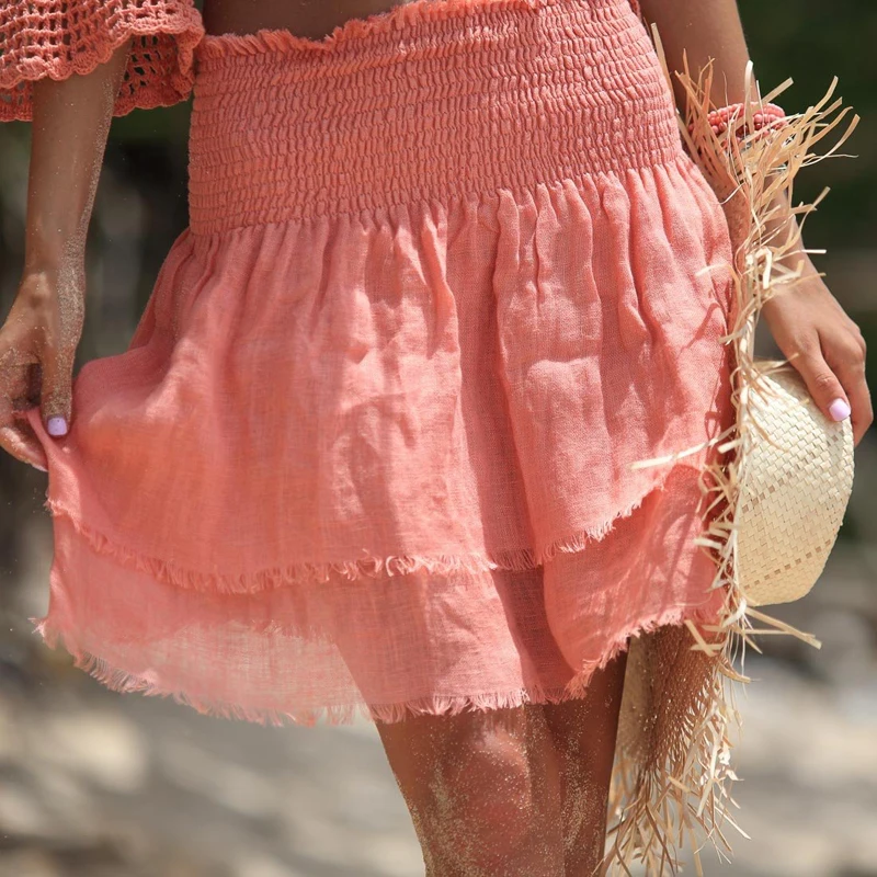 Falda holgada a la moda para mujer, Vestido de playa para vacaciones de verano, monocolor, corto, Bikini informal