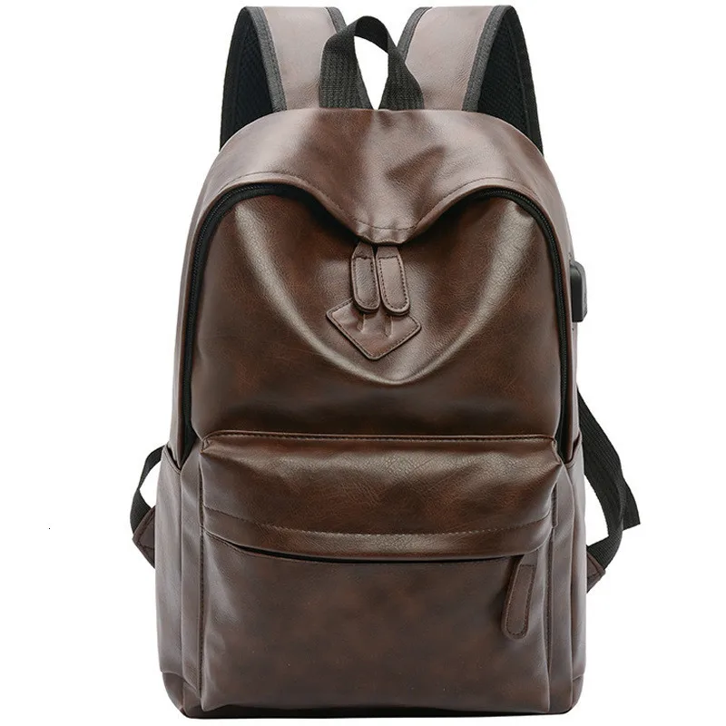 Business Casual Backpacks Travel Bag Black PU Leather Men\'s Shoulder Bags Teenage Backpack Men USB Charging Anti Theft Backpack