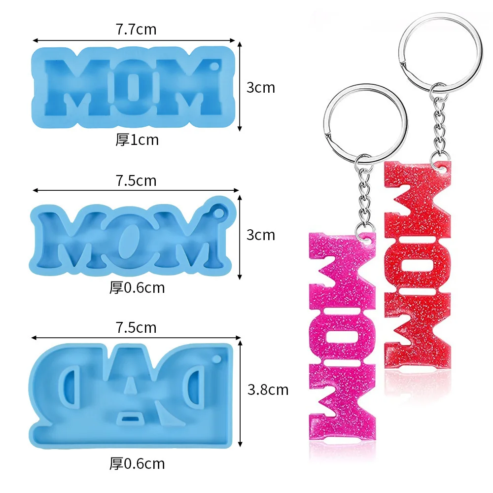 DIY Resin Silicone Mold English Letter DAD MOM Mirror Epoxy Resin Casting Mould Decoration Key Chain Molds Jewelry Making