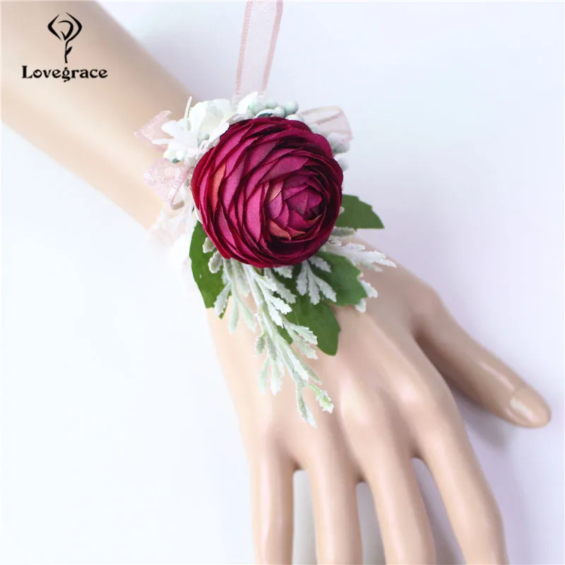 Lovegrace Nam Áo Khoác Nữ họa tiết Cô Dâu Cổ Tay Corsages Chú Rể Boutonniere Pin Champagne Burgundy Phù Dâu Vòng Tay Hoa Cưới Tiếp Liệu