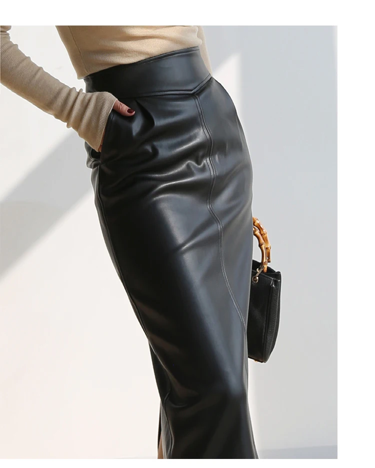 Nerazzurri Spring Midi Pu Leather Skirt Women Brown White Black Long High Waisted Pencil Skirts for Women 2023 Side Slit Zipper 30 H168c102fbcc24f8383a6bdd3d652bcc2A