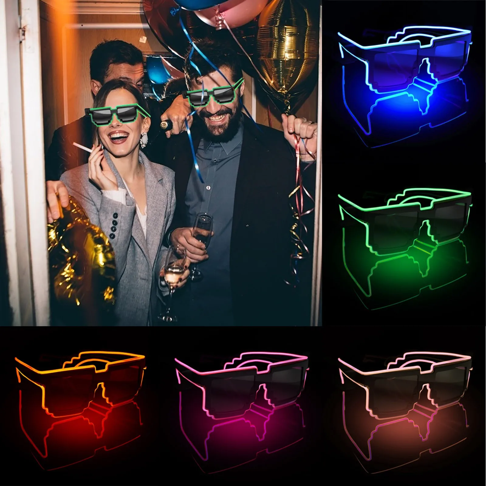 Wireless LED Glow occhiali da sole Fashion Neon Light Up Glow Rave Costume Party occhiali da sole luminosi forniture per feste di Halloween