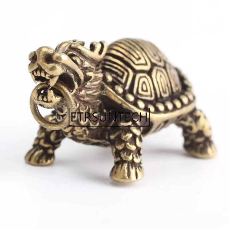 50pcs Copper Dragon Head Turtle Body Key Chains Pendants Trinkets Pure Brass Lucky Animal Desktop Decoration Tea Pet