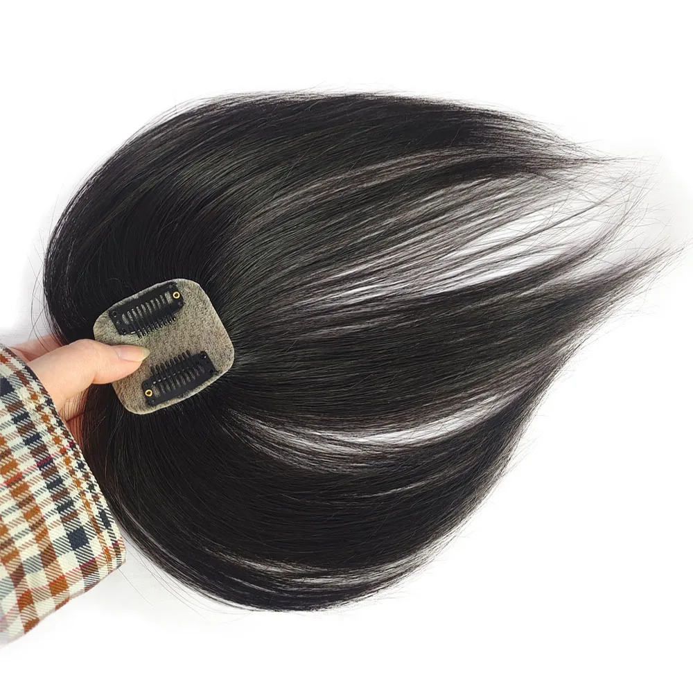 V1 5x5cm Clip in Human Hair Bangs Virgin European Human Hair Mini Topper Women Hairpiece for Thinning Hair Natural Black & Brown