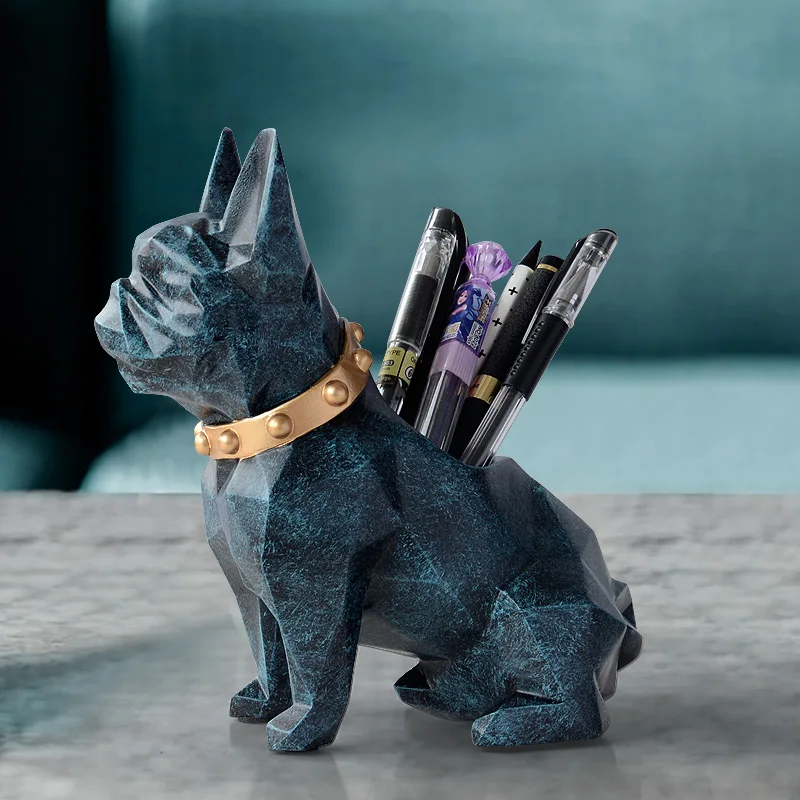 New Dog Resin Figurine Pen Holder Desk Organizer Office Accessories Storage Desk Pencil Pot Holder For Desk Pen Craft Gift