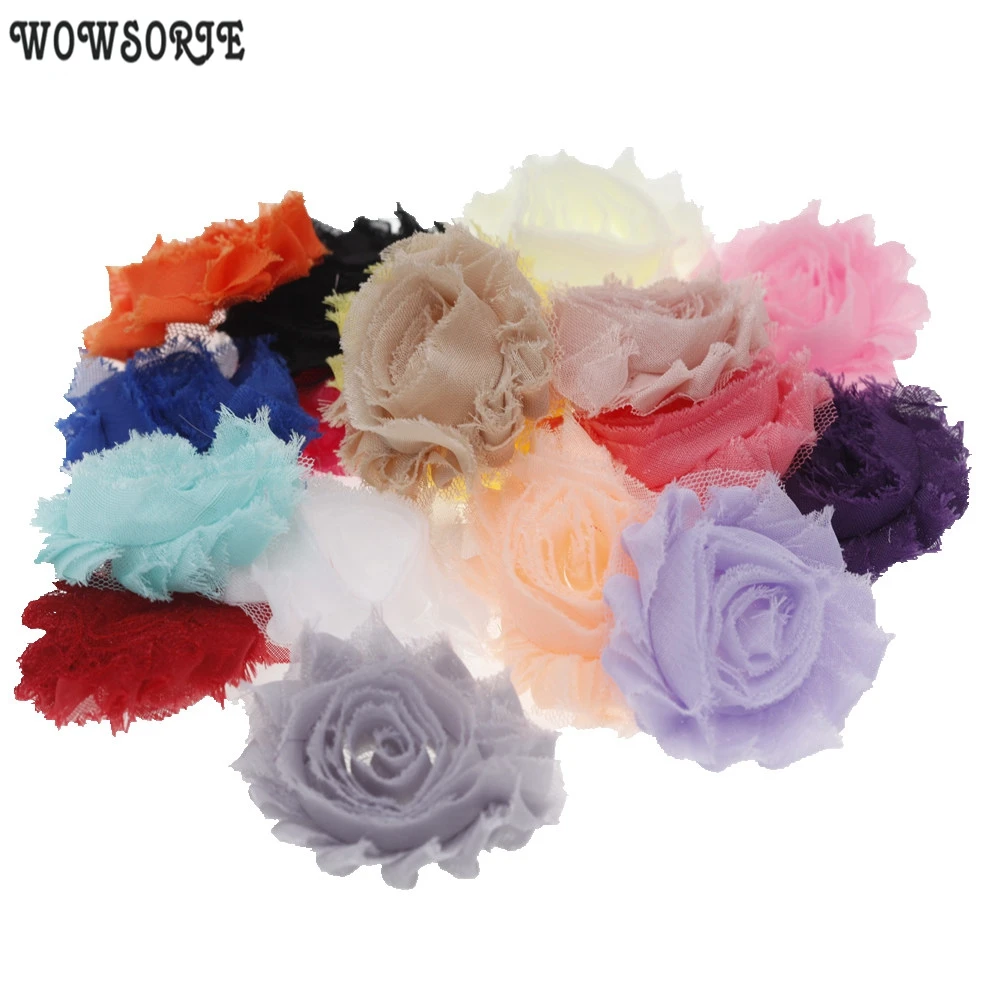 Fashion Chic Shabby Chiffon diy Flowers Frayed Fabric Flowers Accessory No Headband No hair clips Kid Hair Accessories 20pcs/lot