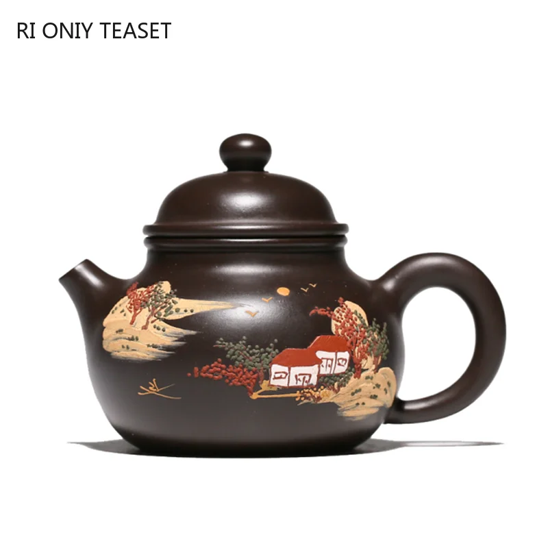 

110ml Boutique Yixing Purple Clay Teapots Raw Ore Black Mud Hand Painted Tea Pot Household Zisha Filter Kettle Teaware Supplies