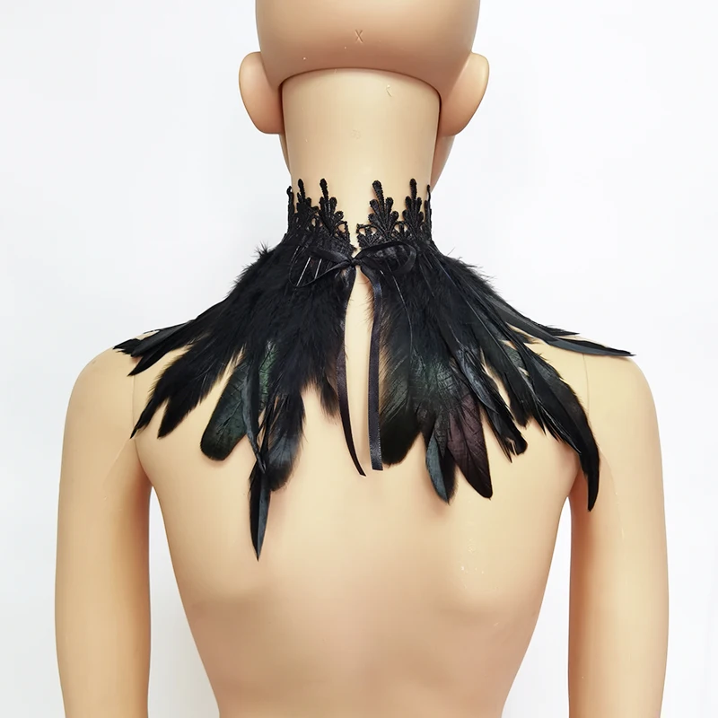 Cuello cruzado de plumas para mujer, gargantilla de plumas góticas victorianas de encaje falso para Cosplay, traje de actuación de escenario de fiesta Natural