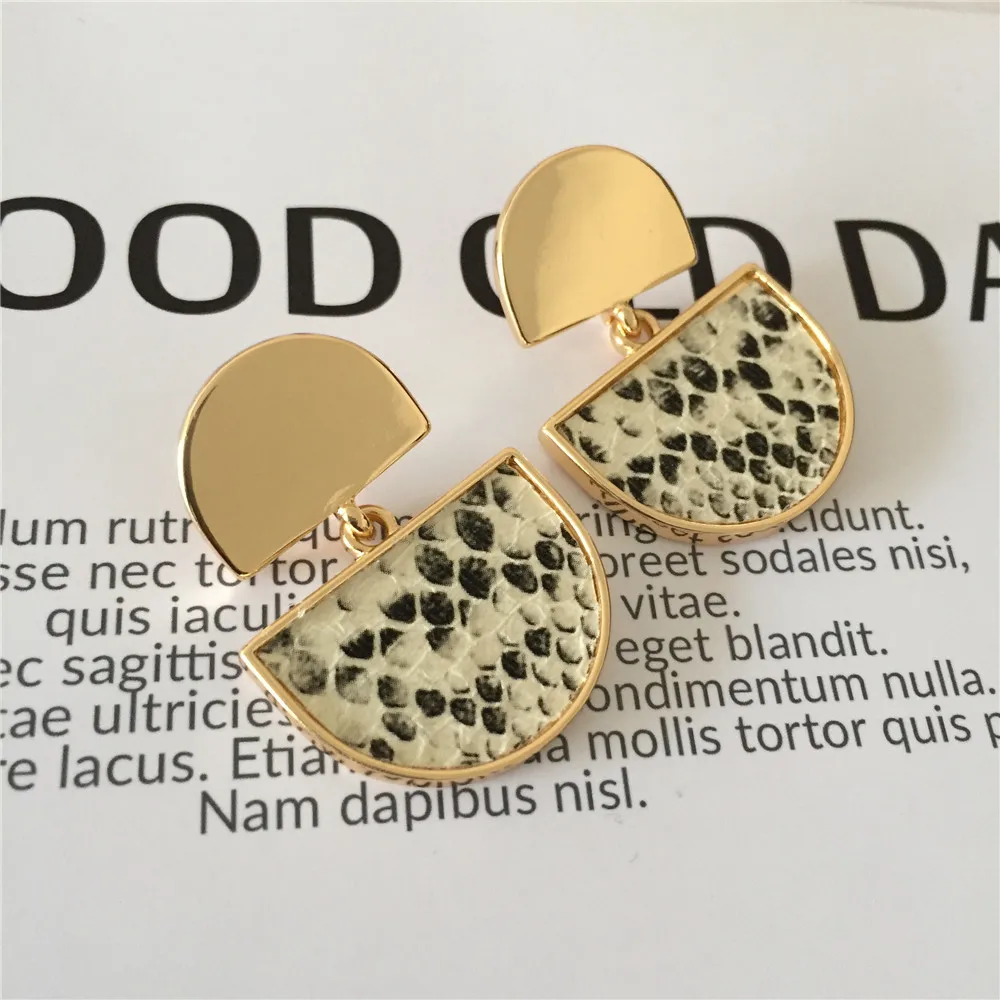 Feminist Gold Color Plating Animal Snake Leopard Skin Printed Half Circle Round Drop Earrings For Women Party Office Anniversary