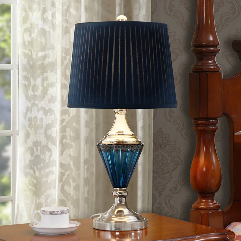 

Free Shipping Modern Blue Glass Table Lamp Bedside For Living Room Luxury Creative Simplicity Warm Bedroom