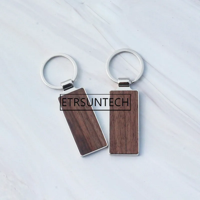 100pcs Creative Wooden Bamboo Keychain Rectangle Shape Blank Key Rings DIY Key Holders Gifts Men Women