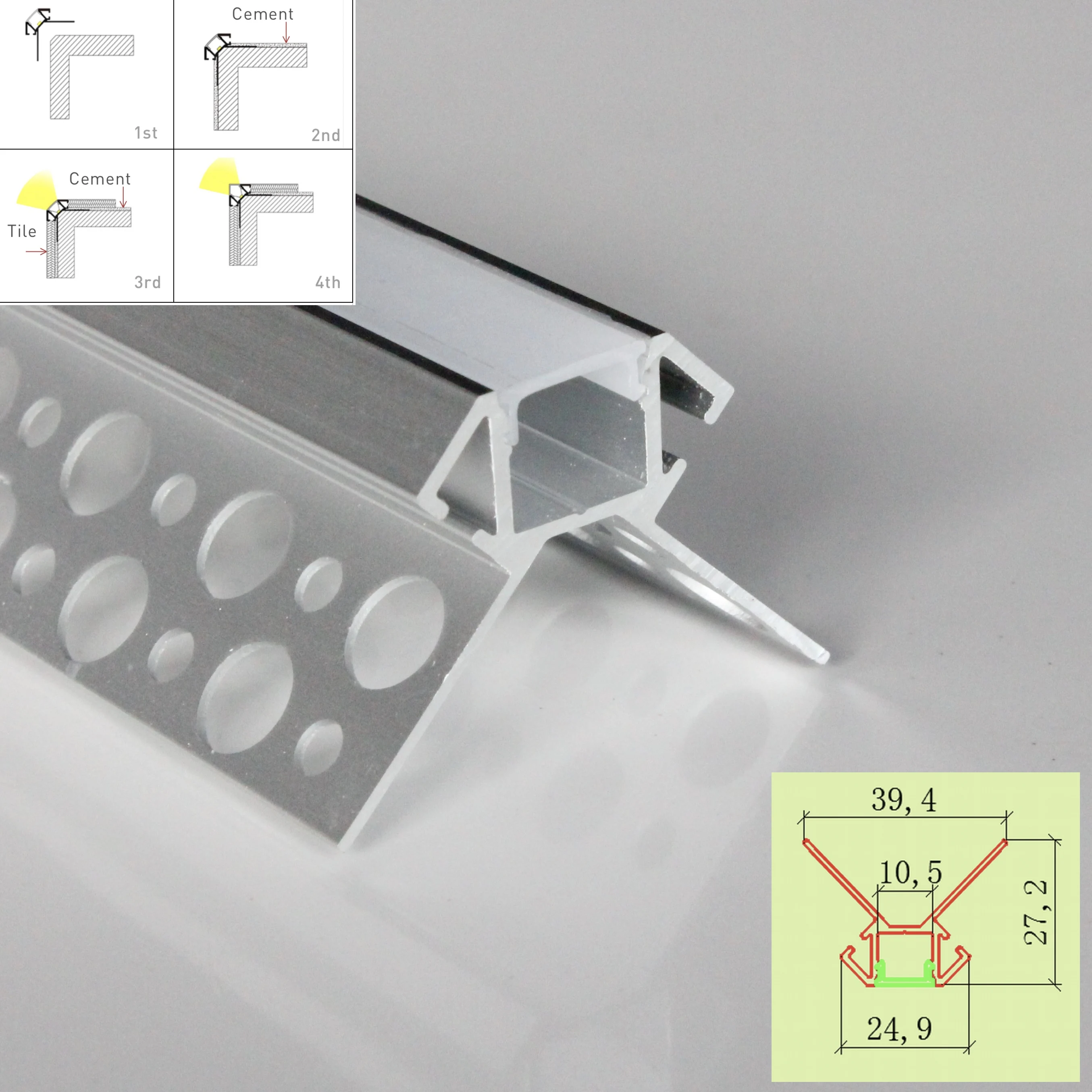 8m(8pcs) a lot, 1m per piece, Trimless Recessed Drywall profile for wall corner