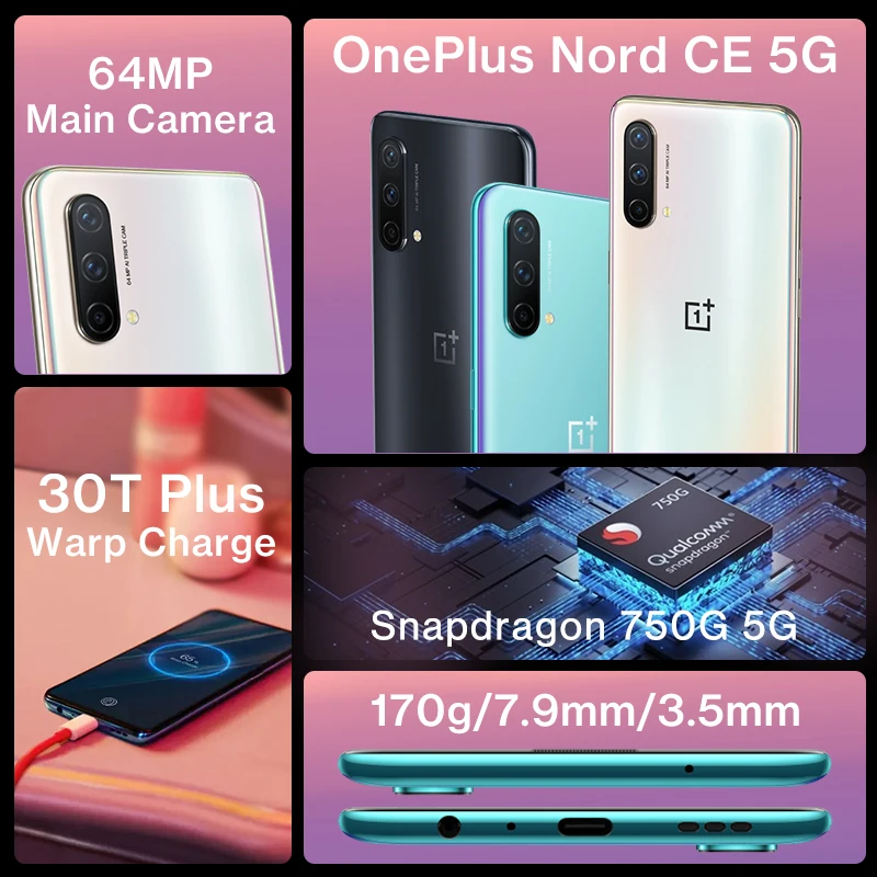 Oneplus Nord Ce 5G Smartphone 8Gb 128Gb & 12Gb 256Gb Snapdragon 750G Warp Lading 30T Plus Oneplus Officieel