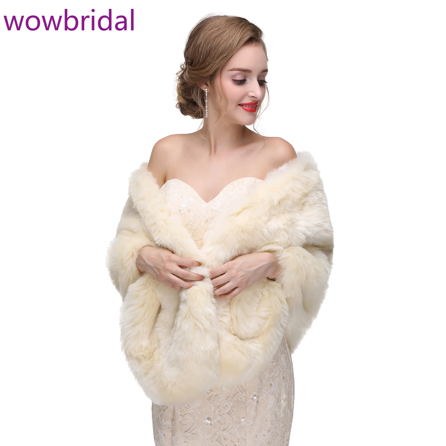 

WOWBRIDAL Warm Faux Fur Winter Bridal Cape Wedding Cloaks Party Wraps Jacket Wrap Boleros De Encaje Boleros De Mujer