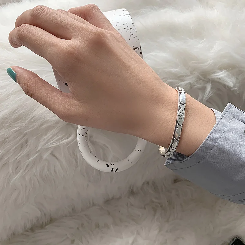XIYANIKESilver Color Korean Knotted Fish Bracelet Female Retro Unique Design Cold Wind Distressed Open Punk Jewelry Gift