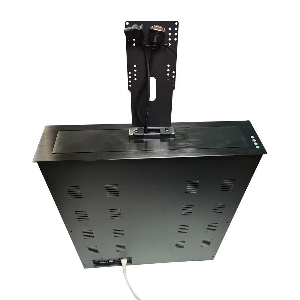 Mesa de conferência escondida inteligente anti-pitada mão levantador automático embutido monitor lcd elevador mesa com controle remoto sem fio