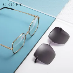 Ceofy Women Glasses Frame Clip On Optical Vintage Polarized Sunglasses Big Face Magnetism Stylish Fashion Women Eyewear 95815