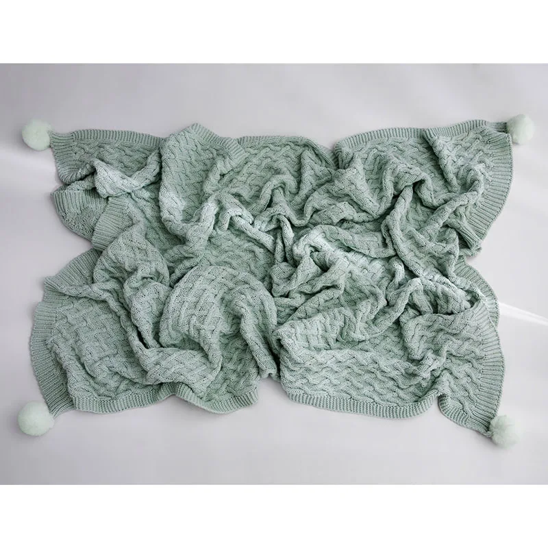 

2022 Blending Knitted Throw Blanket Pink Light Green Gray Home Decor Pompom Stripe Plaid Soft Sofa Bed Air Conditioned Blanket