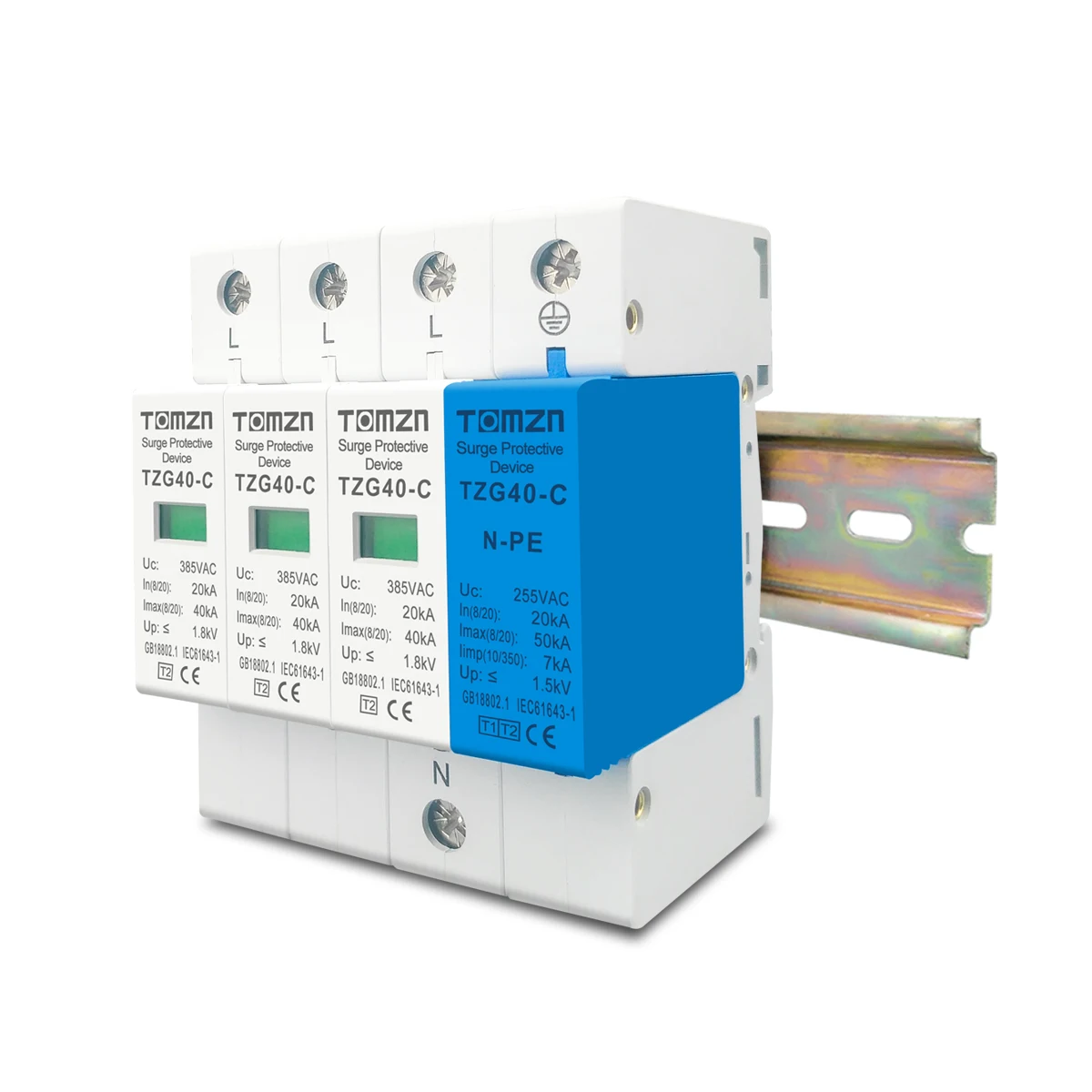 AC SPD Din rail 1P+NPE 3P+NPE 50KA T1 T2 385V 255V House holde Surge Protector Protective Low-voltage Arrester Device