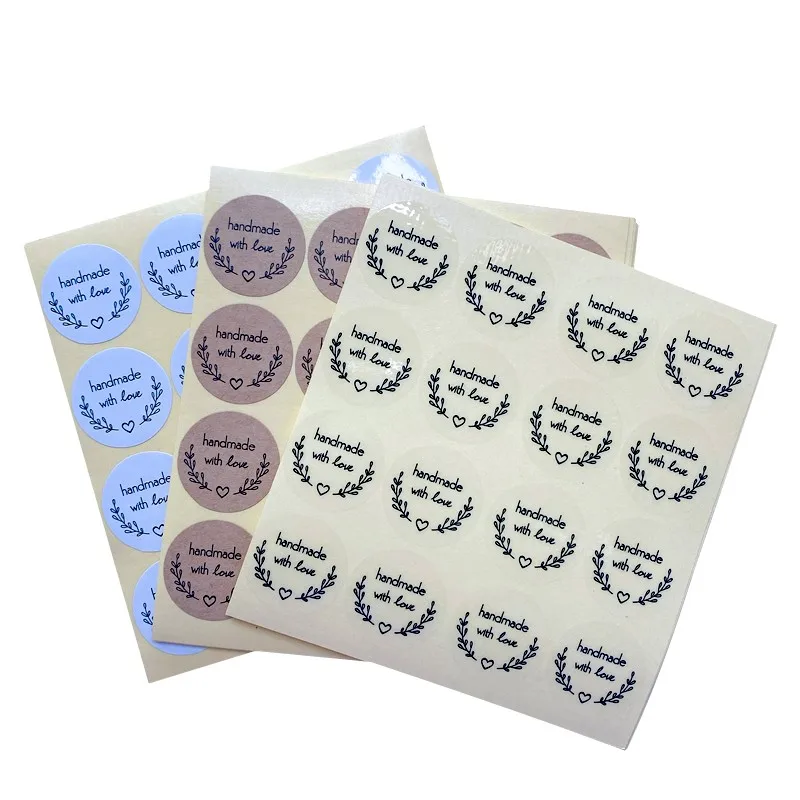 160Pcs/pack Handmade With Love Sealing Stickers Transparent White Leather Color Three Selections