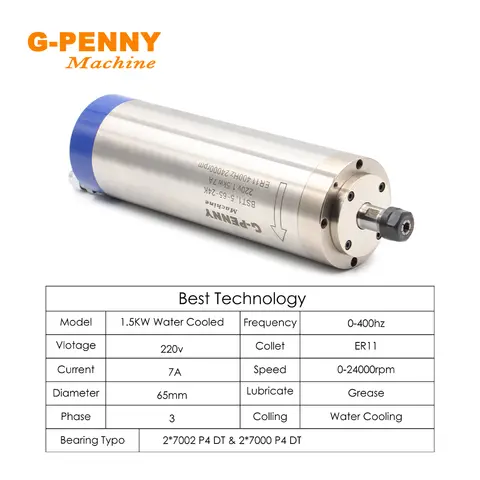 G-Penny 1,5KW ER11 Vattenkyld spindelmotor Diameter 65 mm 400 Hz Träbearbetningsspindel 4 st kullager 10 best sales 65 mm spindel - №4