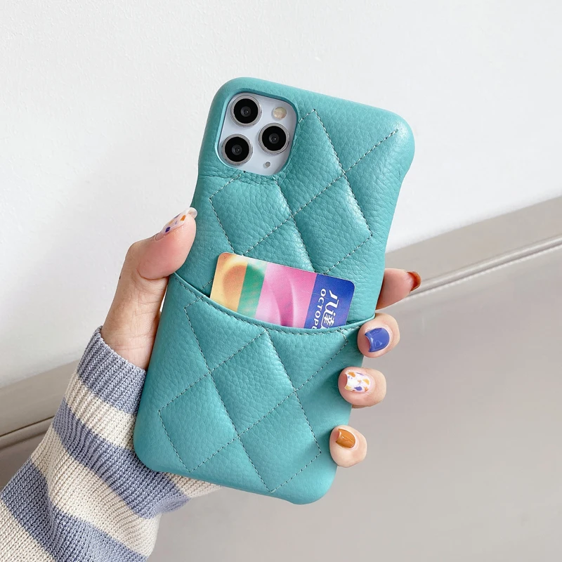 High Quality Luxury Genuine Cowhide Leather Card Slot Lambskin Case Cover For Iphone 14 13 12 Mini 11 Pro XS Max XR X 8 7 Plus