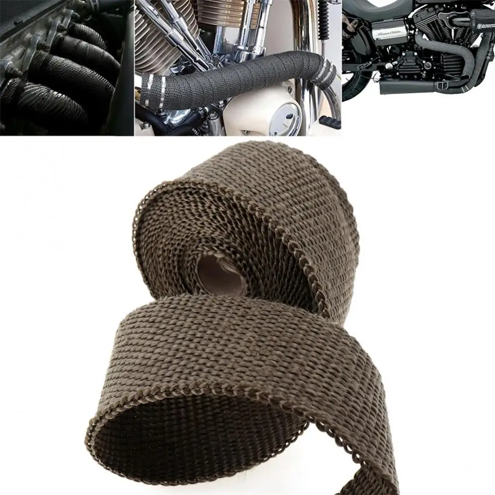 1 Set Exhaust Heat Thermo Wrap Insulation Pipe Tape Fireproof Cloth Roll Titanium Glass Fiber with 4 Stainless Ties for Car