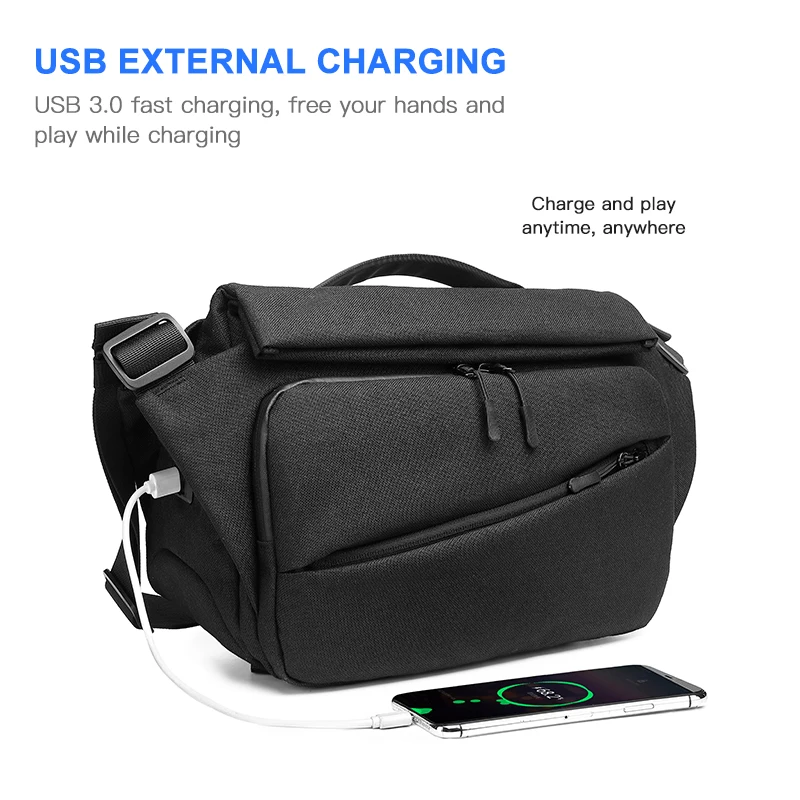 OZUKO Fashion Men Riding Crossbody Bag Multifunction Messenger Bags for Male Waterproof Shoulder Bag Man USB Charging Travel Bag