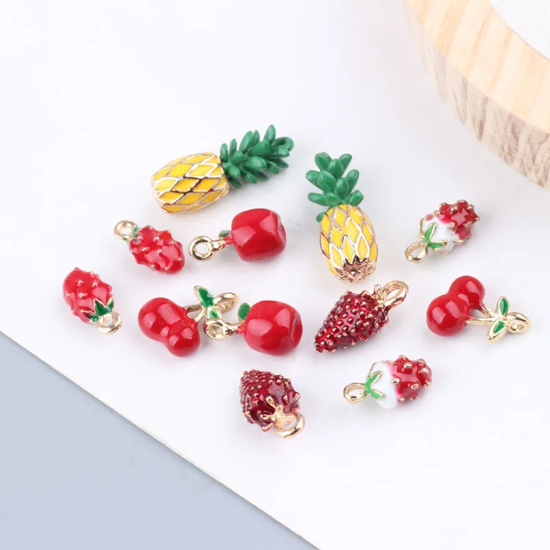 Apeur 10 Stks/partij 3d Fruit Email Bedels Schattige Kersen Aardbei Ananas Hangers Voor Sieraden Maken Oorbel Vinden