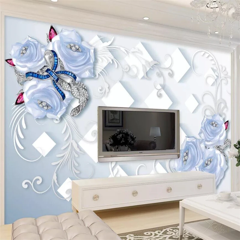 Custom large wallpaper luxury 3D blue enchantress rose jewelry 5D background wall papers home decor papel de parede 8d wallpaper